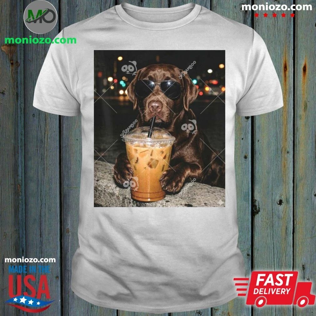 Original Labrador Retriever Drinking iced Coffee Cute Retriever Dog Sunglasses Shirt