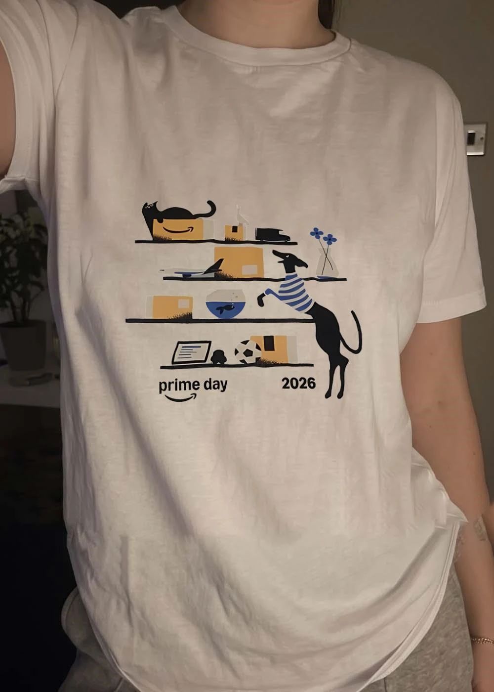Prime Day 2026 Black Dog Standing on Shelves Graphic shirt
