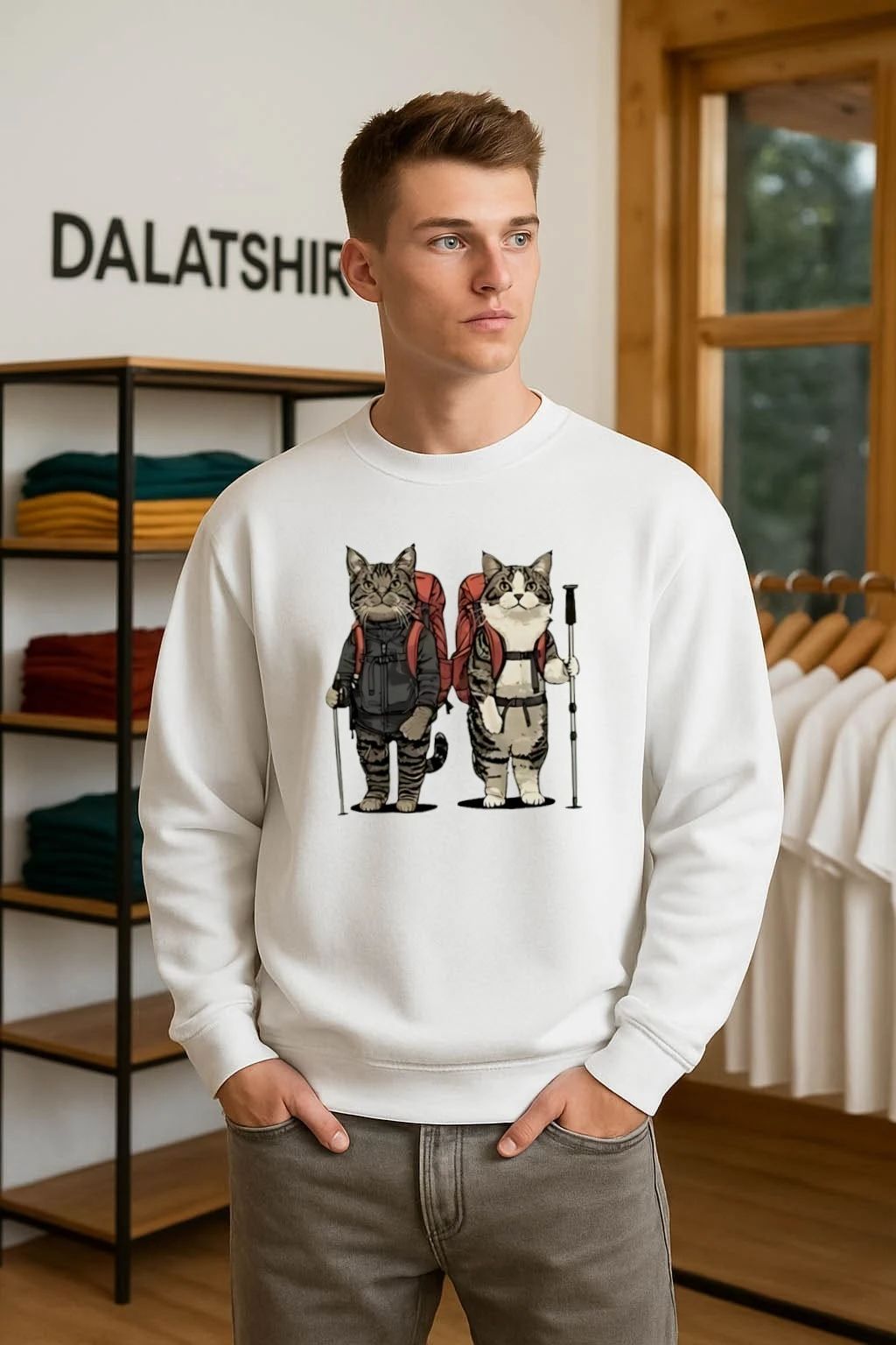 Hiking Cats Wearing Backpacks With Trekking Poles shirt