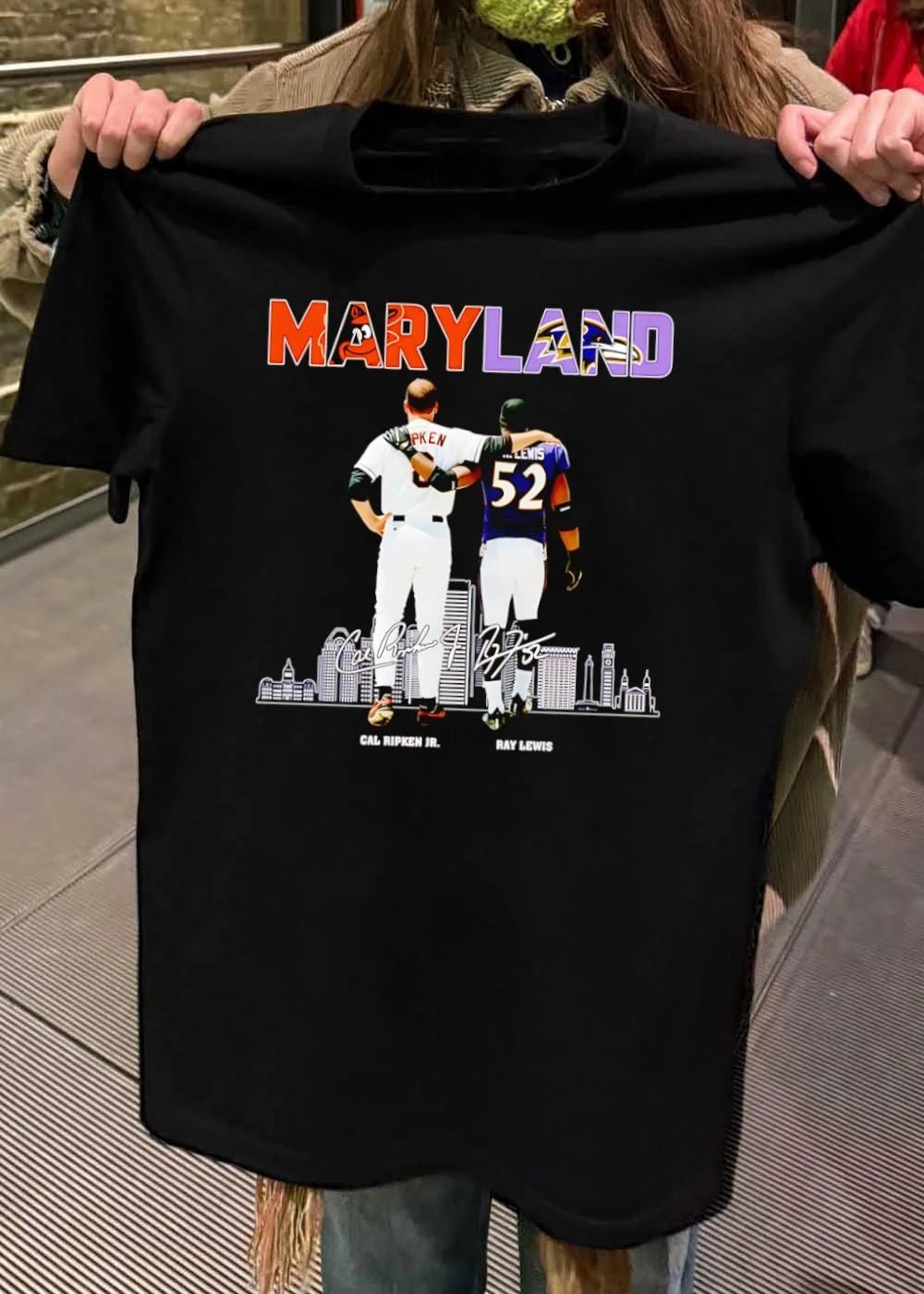 Cal Ripken Jr Ray Lewis and Baltimore Skyline Maryland Orioles Ravens T-Shirt