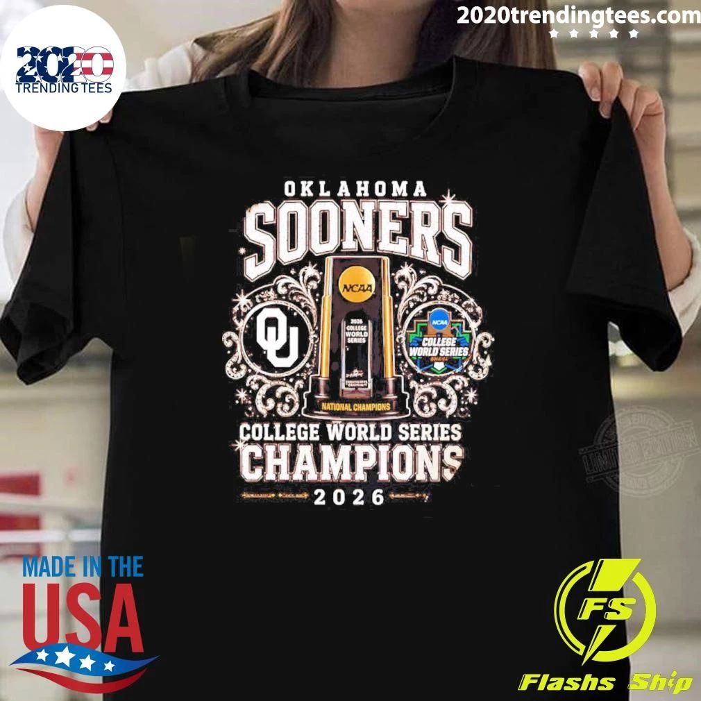 Oklahoma Sooners 2026 College World Series Champions Trophy Shirt