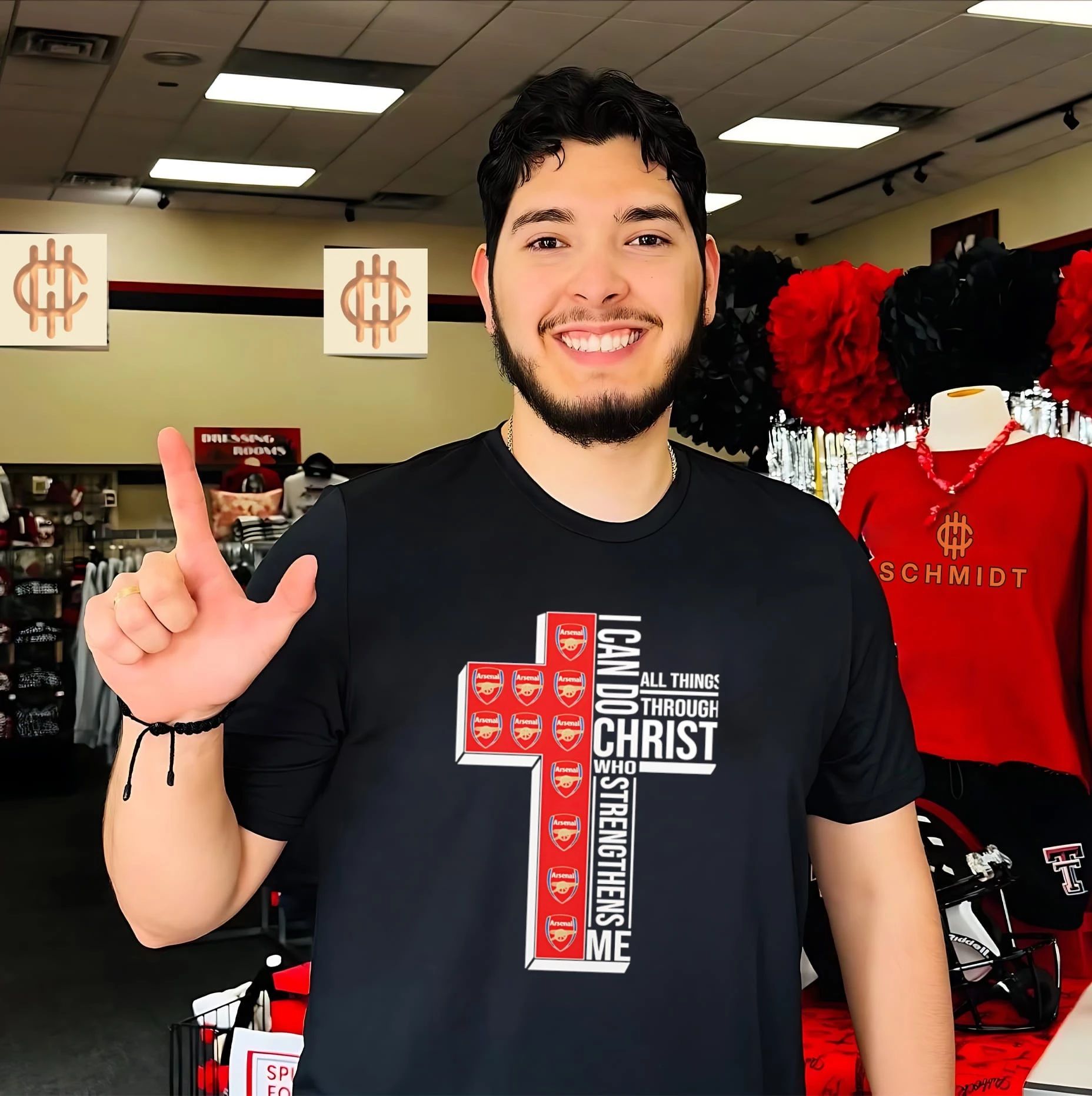 Arsenal I can do all things through Christ who strengthens me cross graphic shirt