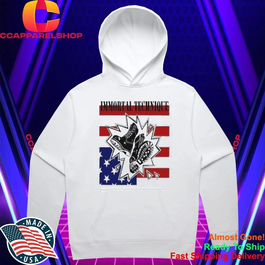 Immortal Technique American Flag Combat Boots Punk Rock Hip Hop Shirt