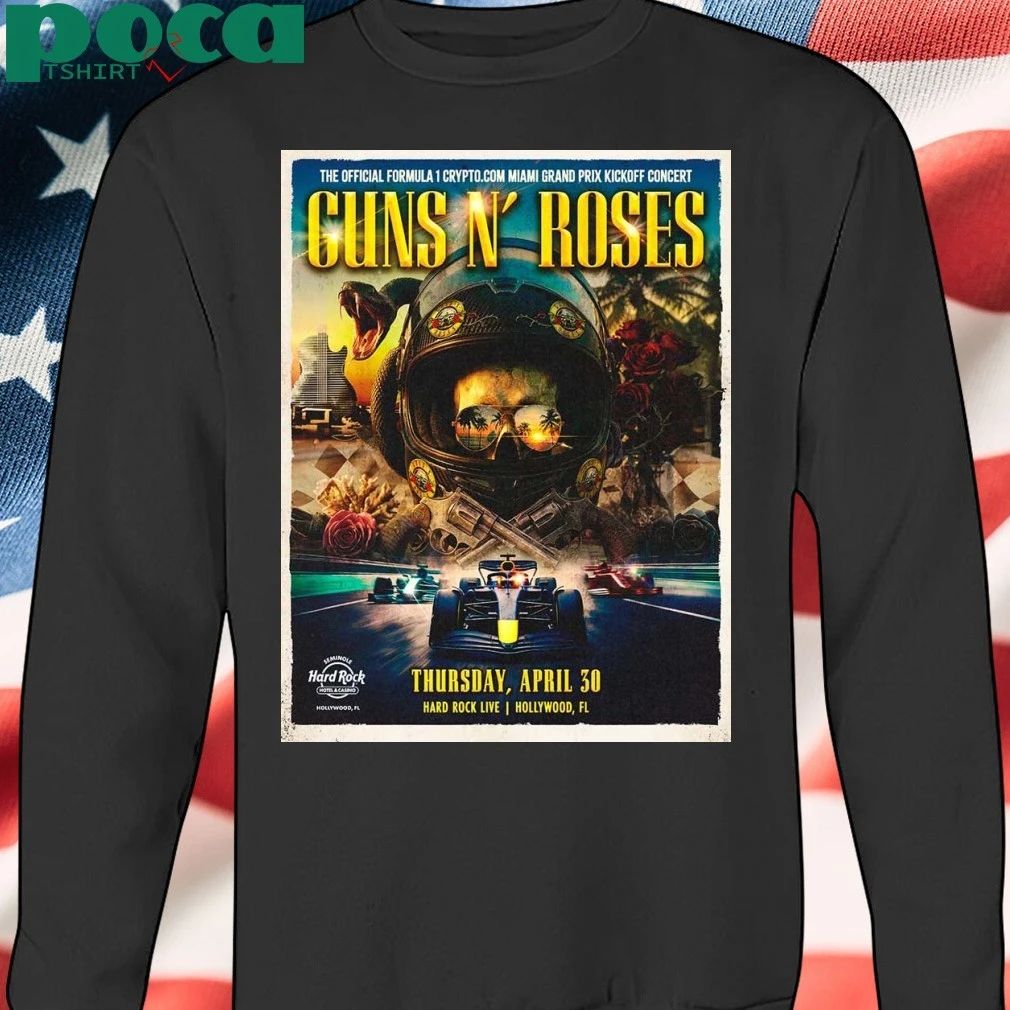 Guns N Roses F1 Miami Grand Prix 2026 Venue Poster Kickoff Concert At Hard Rock Hollywood Florida On April 30 2026 Poster T-shirt