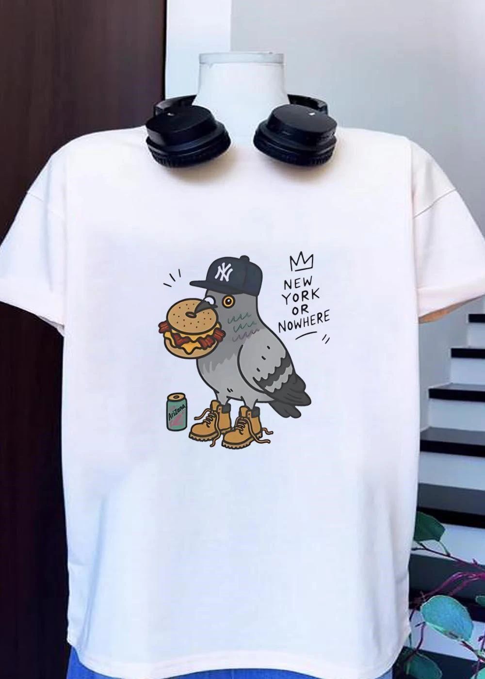 New York or Nowhere Pigeon with Bagel and Arizona Iced Tea Apparel T-Shirt