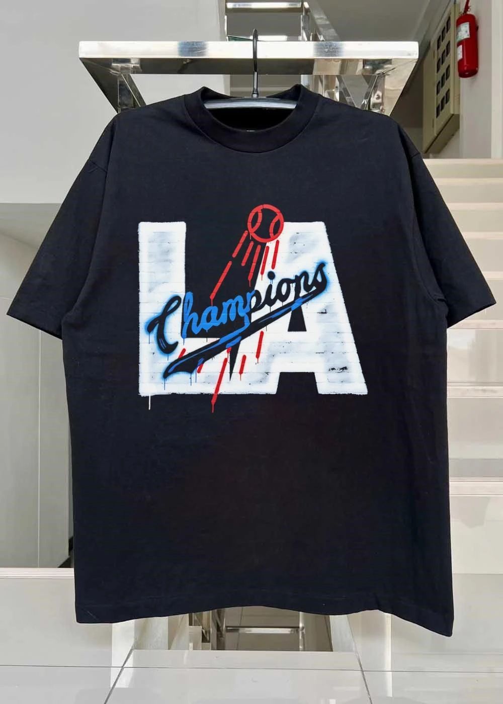 LA Champions Baseball Spray Paint Style Los Angeles Dodgers T-Shirt