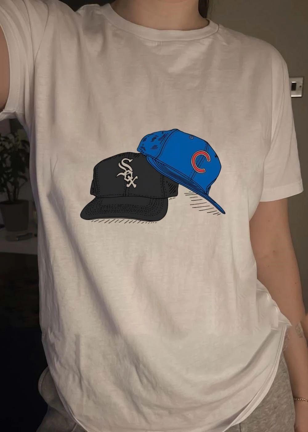 Chicago White Sox and Chicago Cubs Hats Graphic Baseball shirt