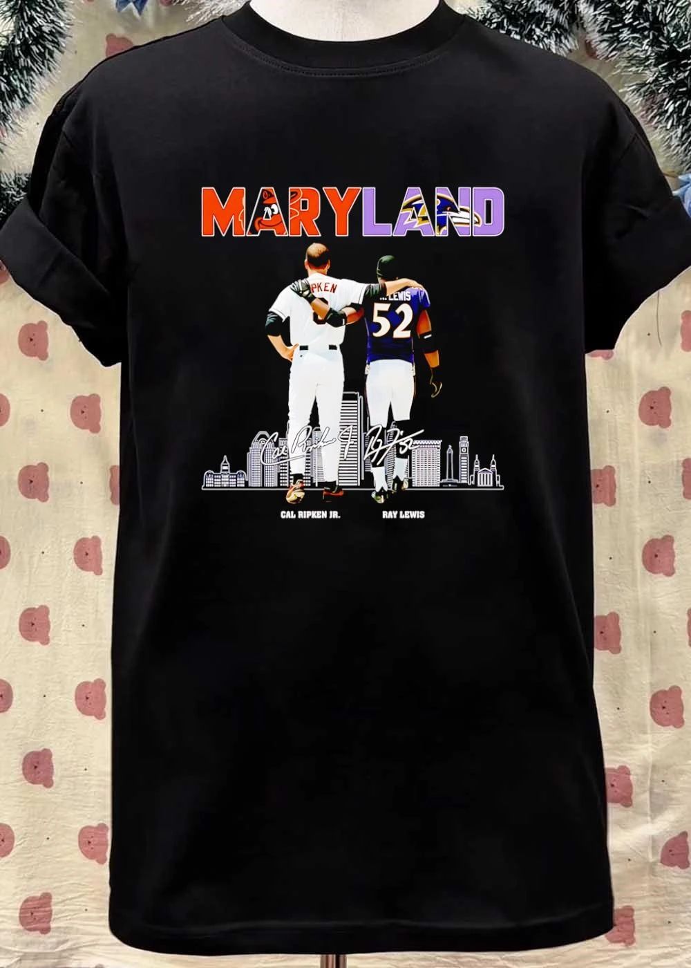 Cal Ripken Jr Ray Lewis and Baltimore Skyline Maryland Orioles Ravens T-Shirt