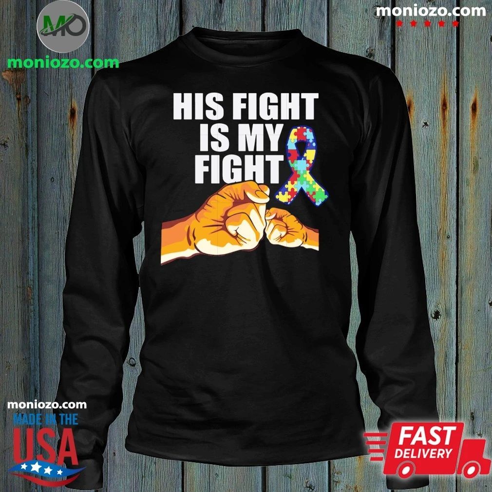 His fight is fight autism symbol autism awareness ribbon shirt
