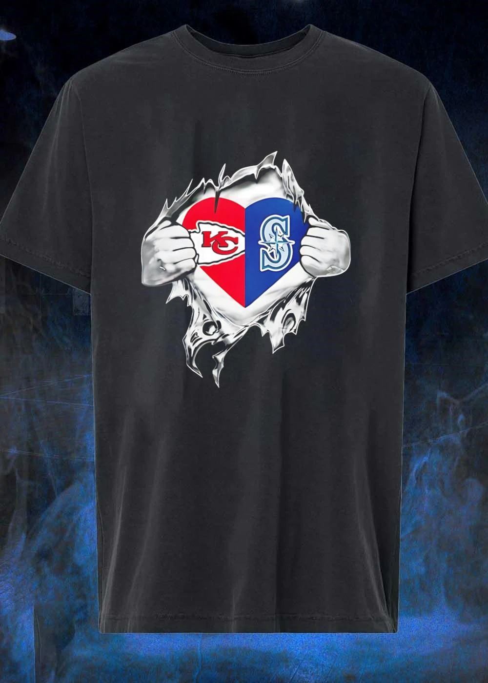 Kc Mariners Heart Ripped Chest T-Shirt