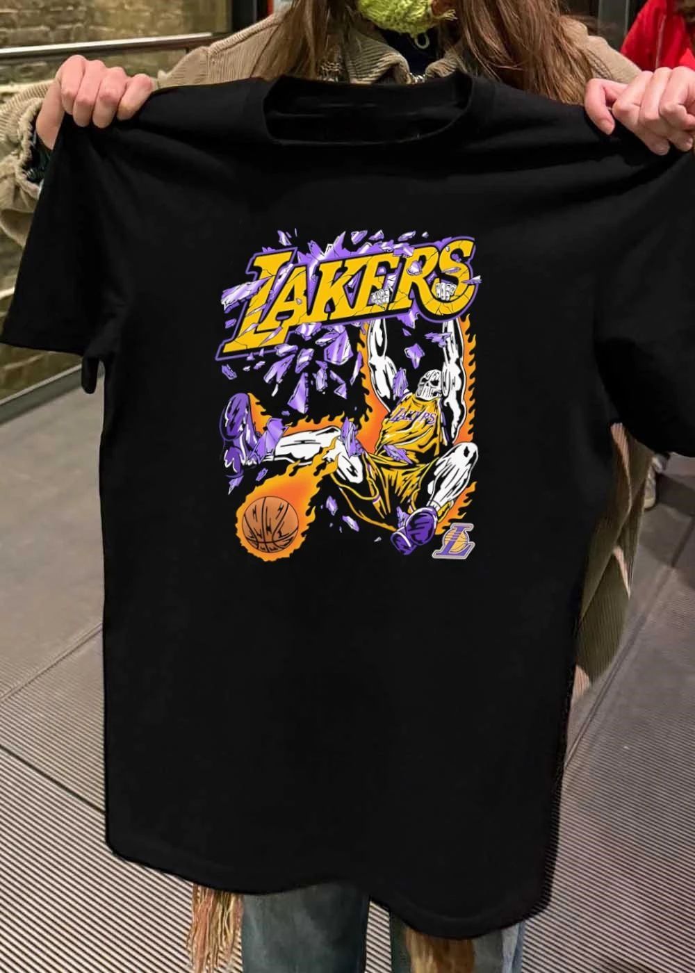 Lakers Apparel Skeleton Dunking Basketball Through Shattered Glass Los Angeles Lakers shirt