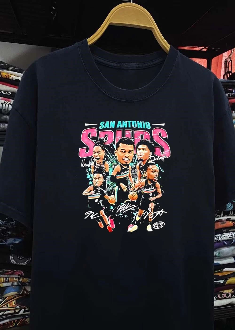 San Antonio Spurs Victor Wembanyama Players Caricature Signatures Graphic shirt