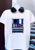 Abstract Geometric Shapes Blue Circles Squares shirt