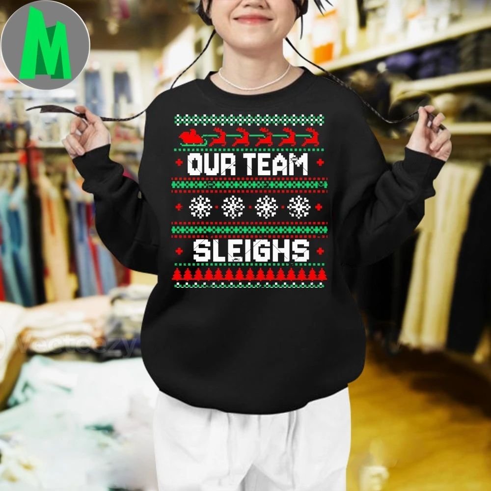 Cute Our Team Sleighs Ugly Christmas Party Pixel Art T-Shirt