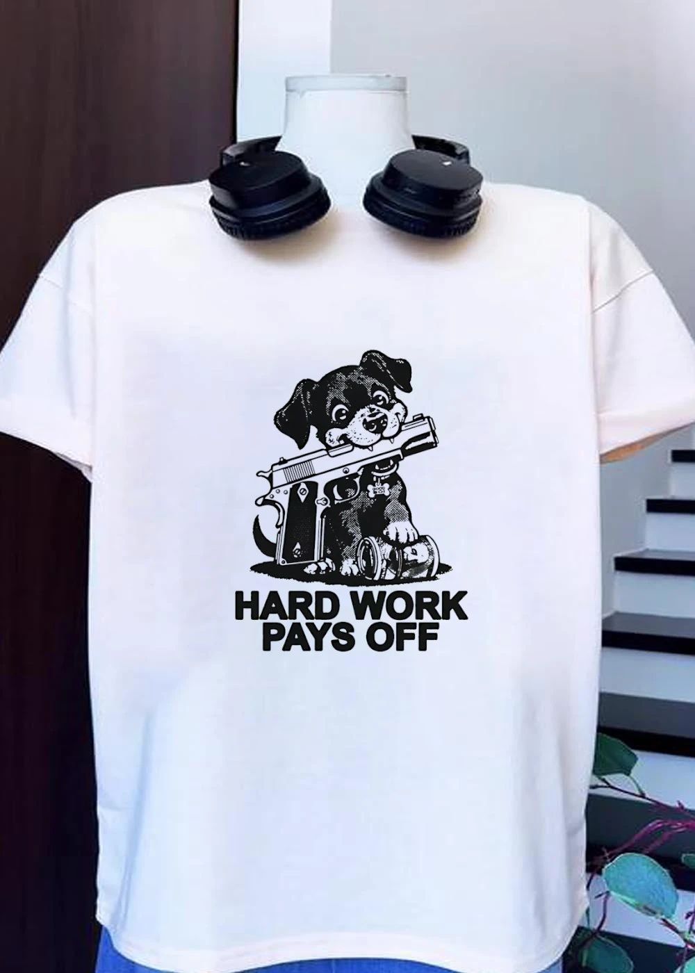 Hard Work Pays Off Dog With Gun And Money shirt