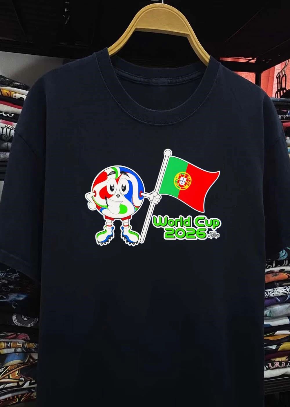 Dads Cartoons Soccer Mascot Holding Portugal Flag World Cup 2026 T-Shirt