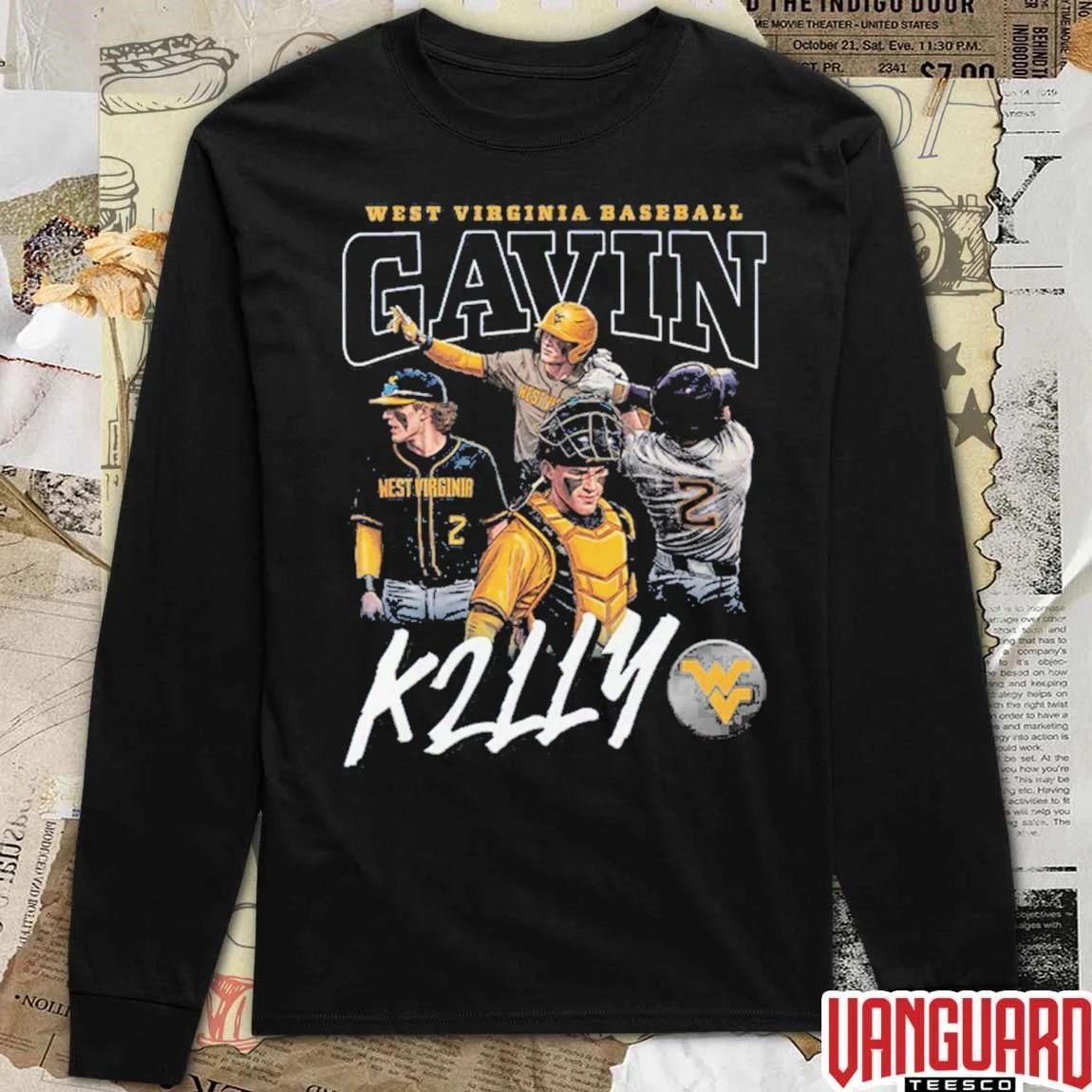 Gavin Kelly Retro 90s West Virginia Mountaineers Baseball t-shirt