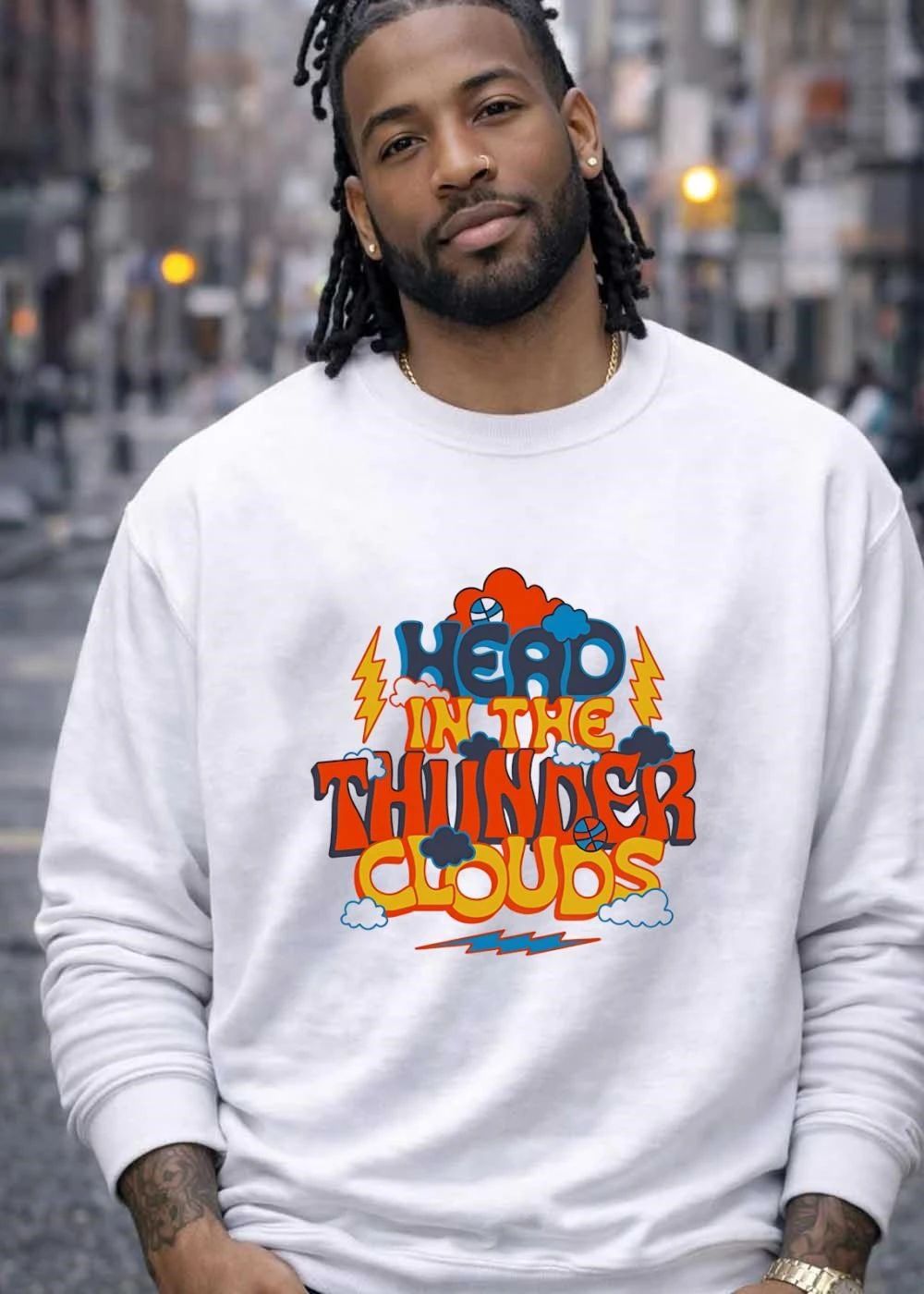 Retro Head In The Thunder Clouds Basketball Lightning Shirt