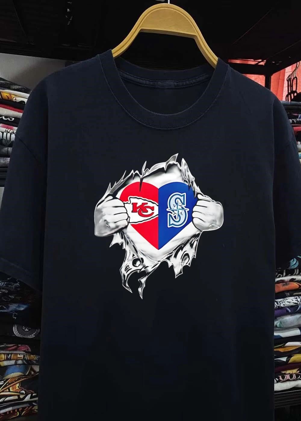 Kc Mariners Heart Ripped Chest T-Shirt