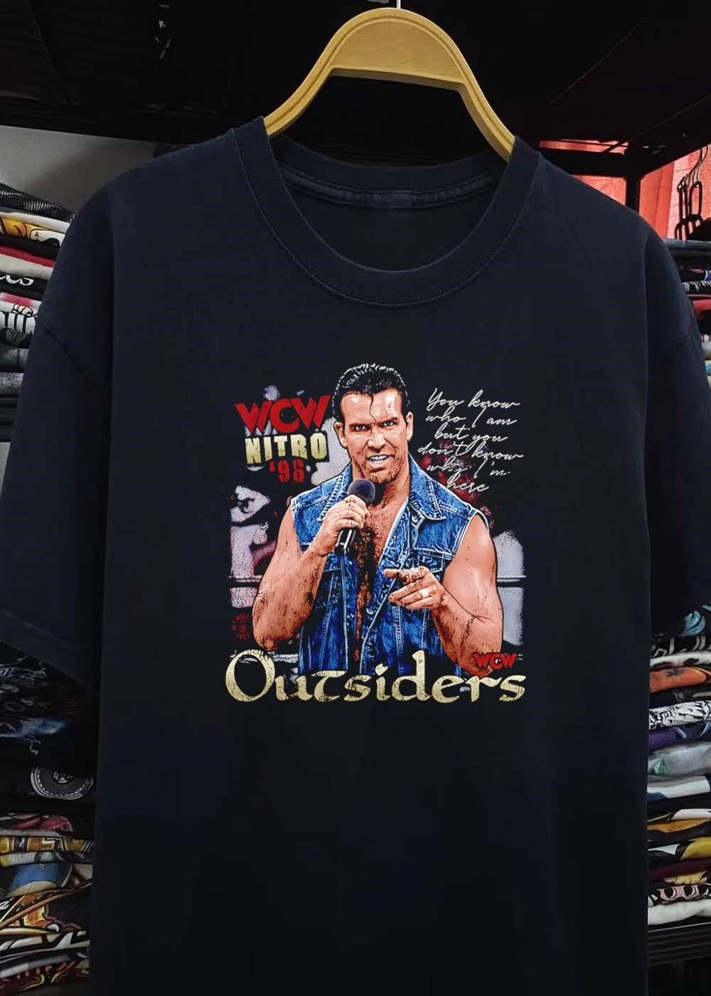 WCW Nitro 96 Scott Hall Holding Microphone You Know Who I Am but You Dont Know Why I Am Here Outsiders T-Shirt