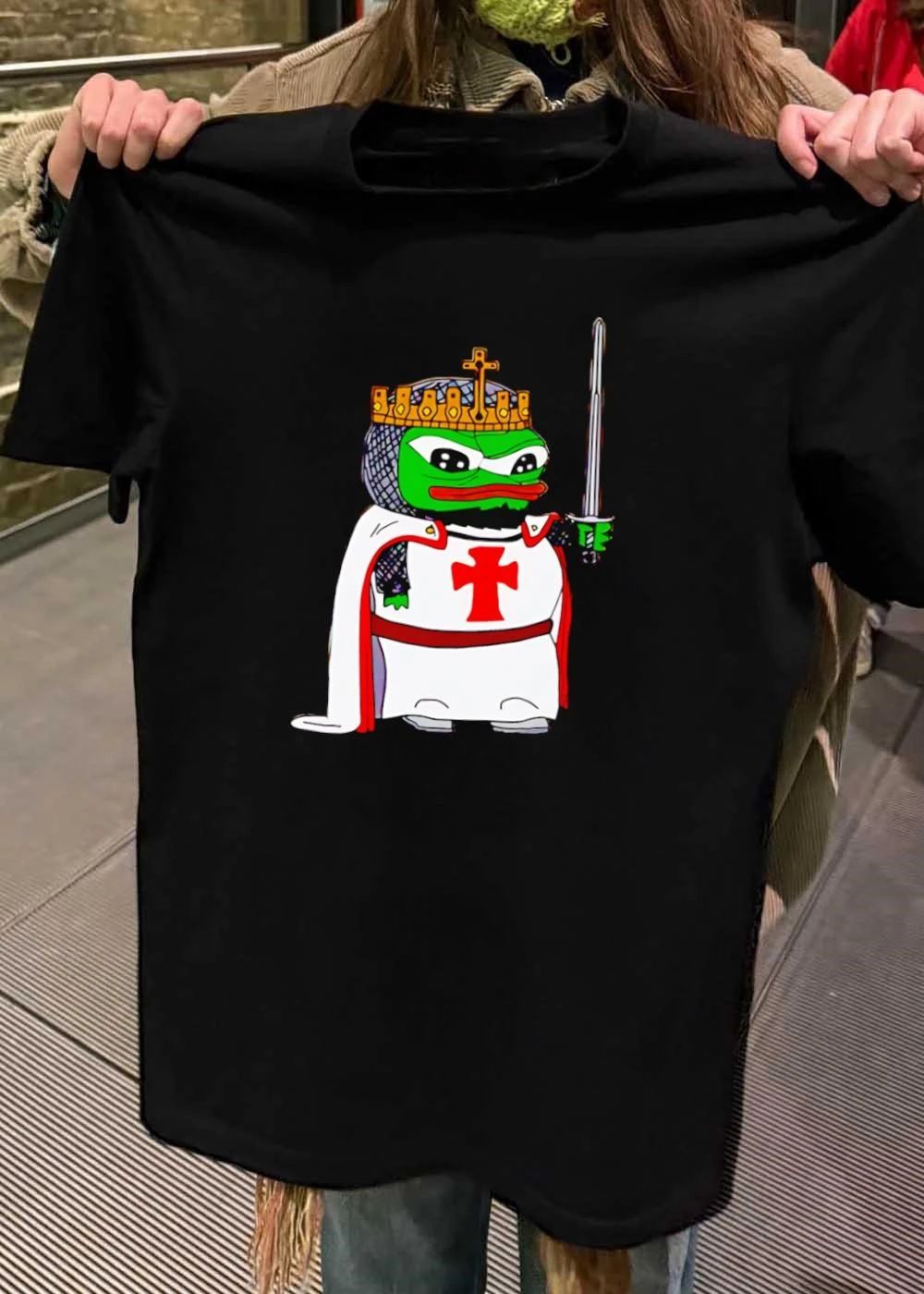Crusader Pepe holding a sword, Royal Frog Knight shirt
