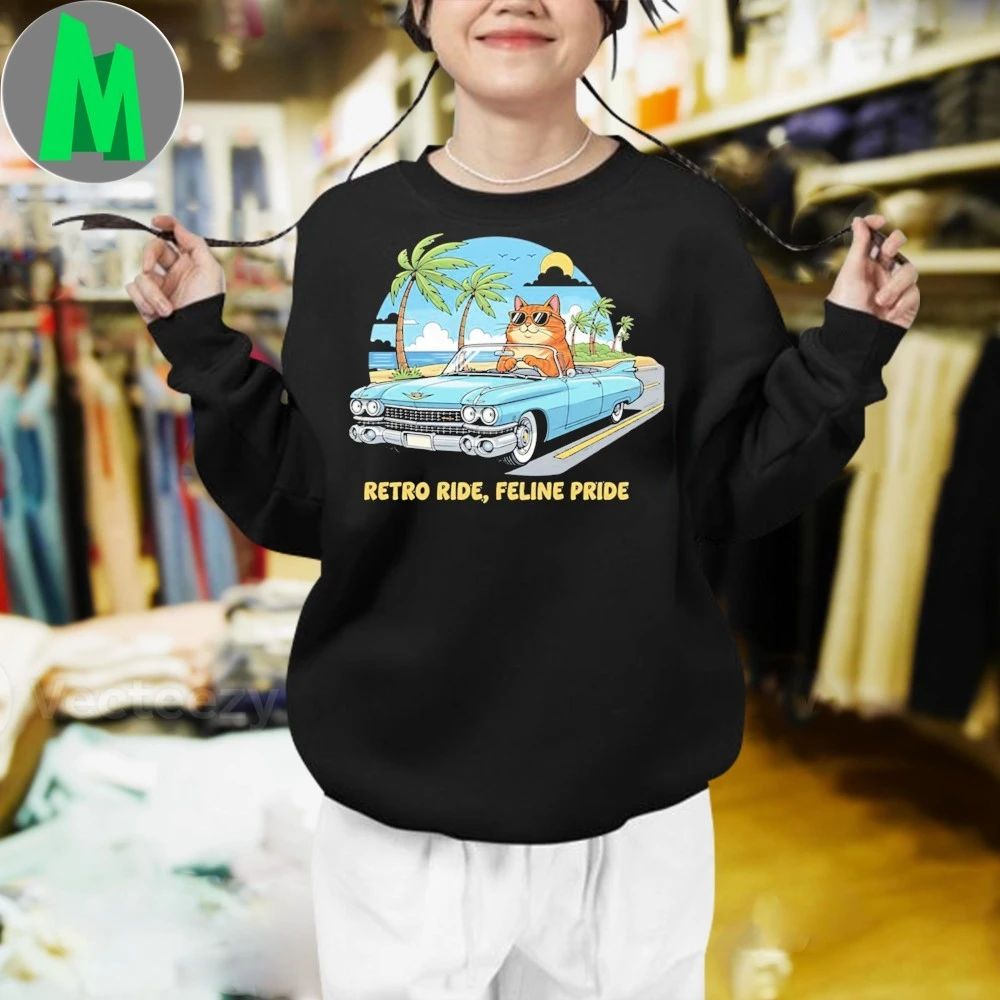 Retro Cat Convertible Cruise Beach Vibes Vintage Aesthetic Shirt