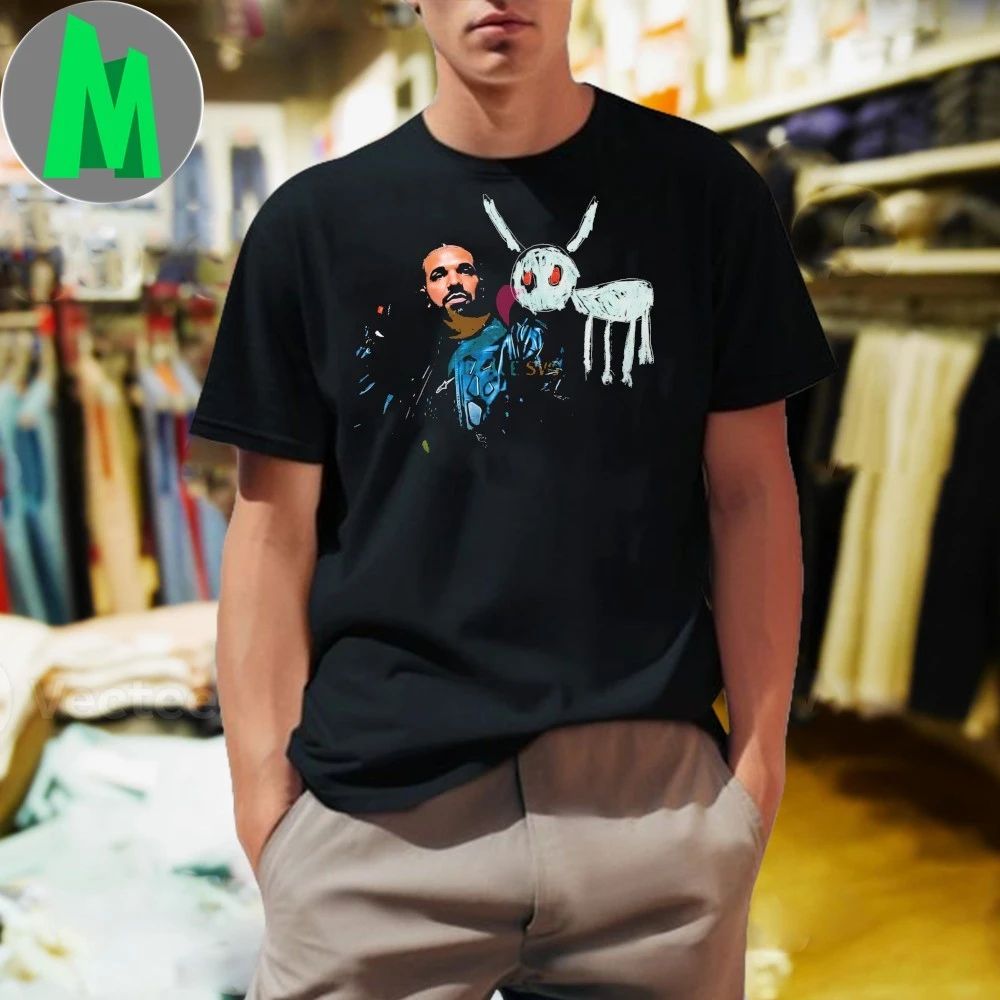 Drake Vintage Leather Jacket Bunny Sketch Shirt