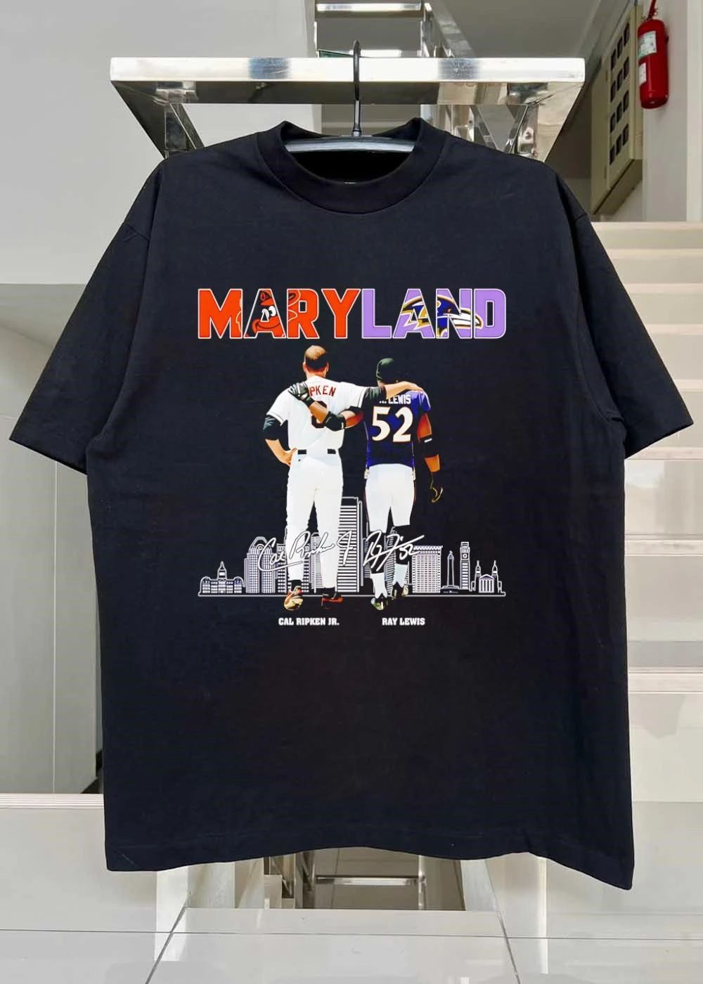Cal Ripken Jr Ray Lewis and Baltimore Skyline Maryland Orioles Ravens T-Shirt
