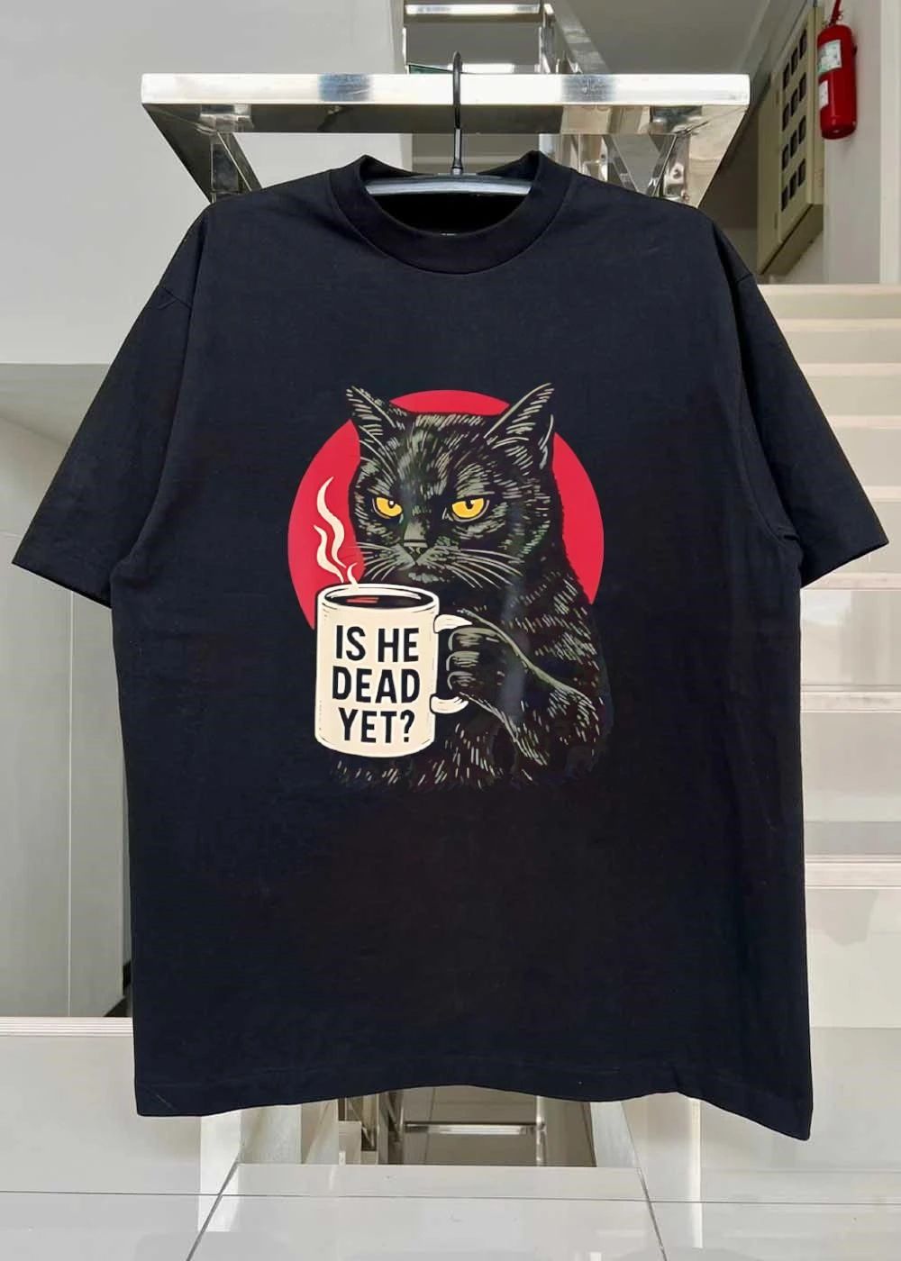 Grumpy Black Cat Is He Dead Yet Coffee Shirt