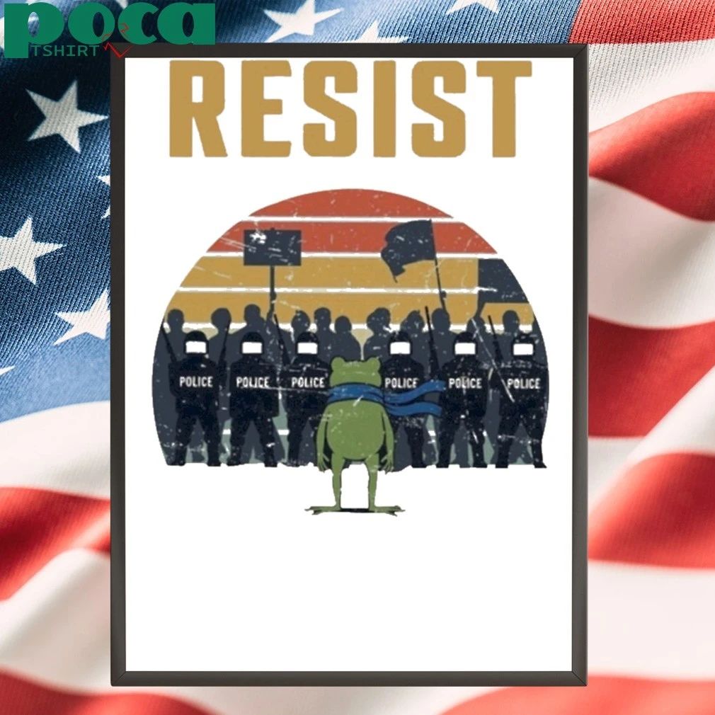 Resist Police portland Frog Protest Sunset Vintage T-shirt
