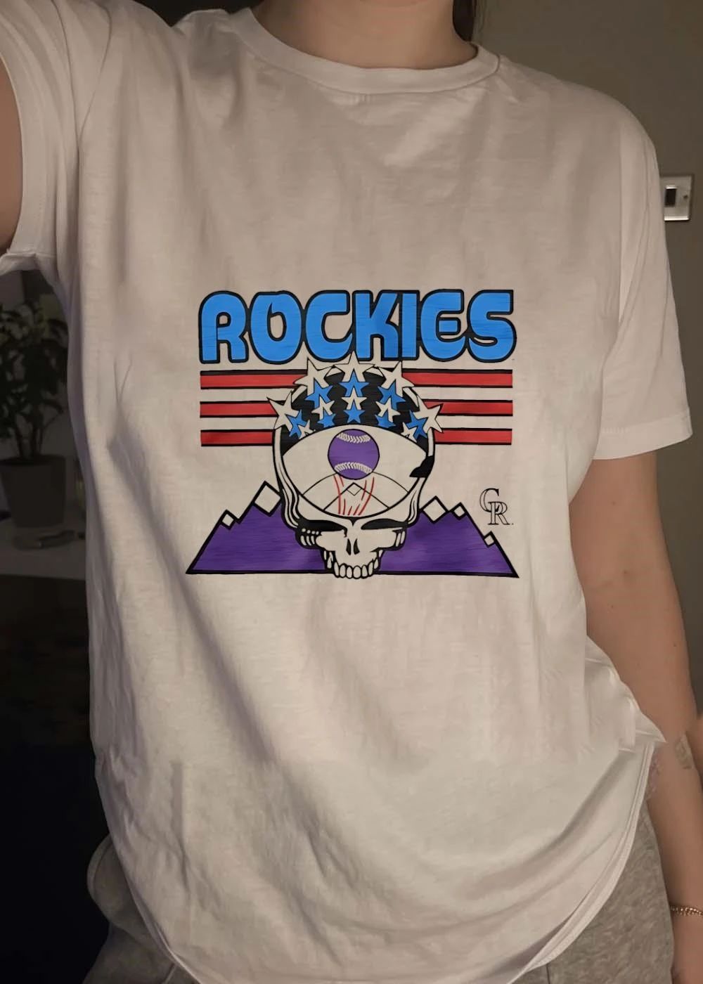CR Rockies Skull Grateful Dead Baseball T-Shirt
