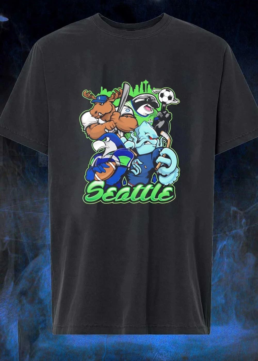 Seattle Mascot Collage Baseball Soccer Football Hockey Action T-Shirt