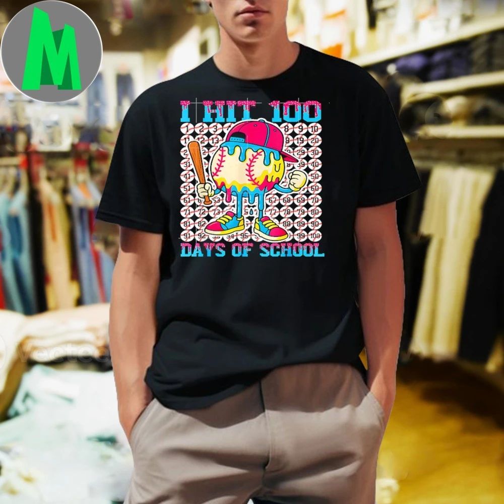 Original Baseball Ice Cream Drip, I Hit 100 Days Of School T-Shirt