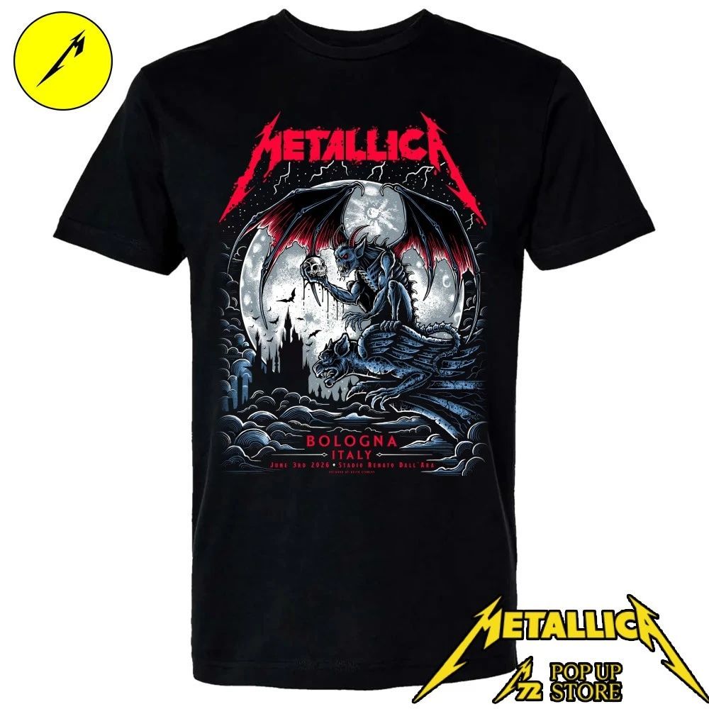 Metallica M72 Tour Bologna Concert Merch – Gargoyle Skull Limited Edition Tee