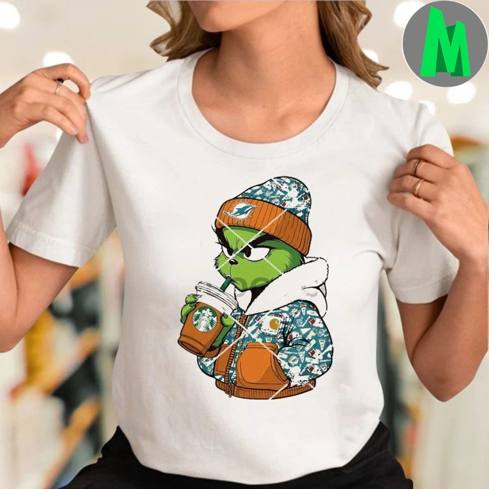 Carhartt Grinch Miami Dolphins Drink Starbucks Coffee Grinchmas Logo Shirt