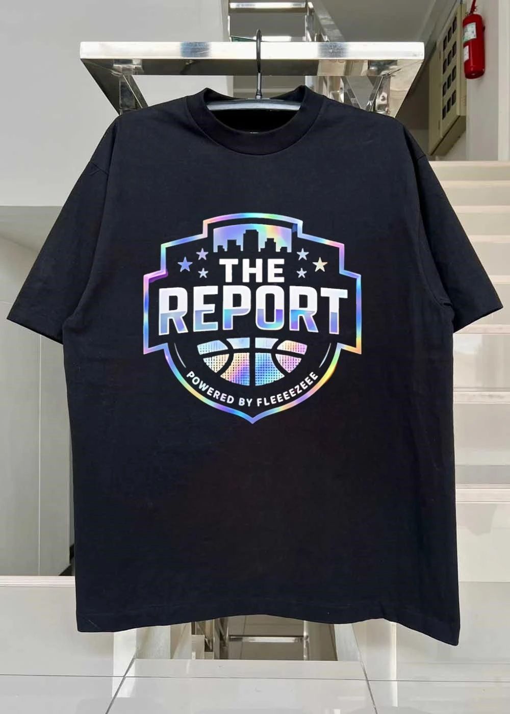 Powered by Fleeeeezeee The Report Basketball Logo T-Shirt