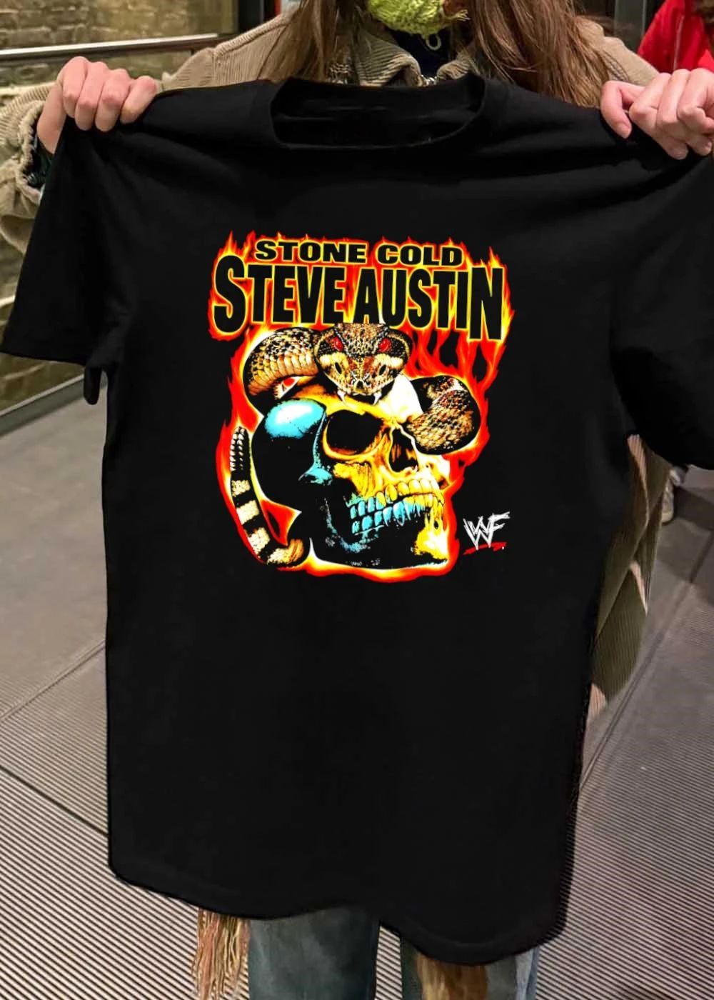 Stone Cold Steve Austin Skull and Snake Flaming WWF T-Shirt