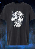 Wolf and Woman Spiritual Connection Artistic Black and White T-Shirt