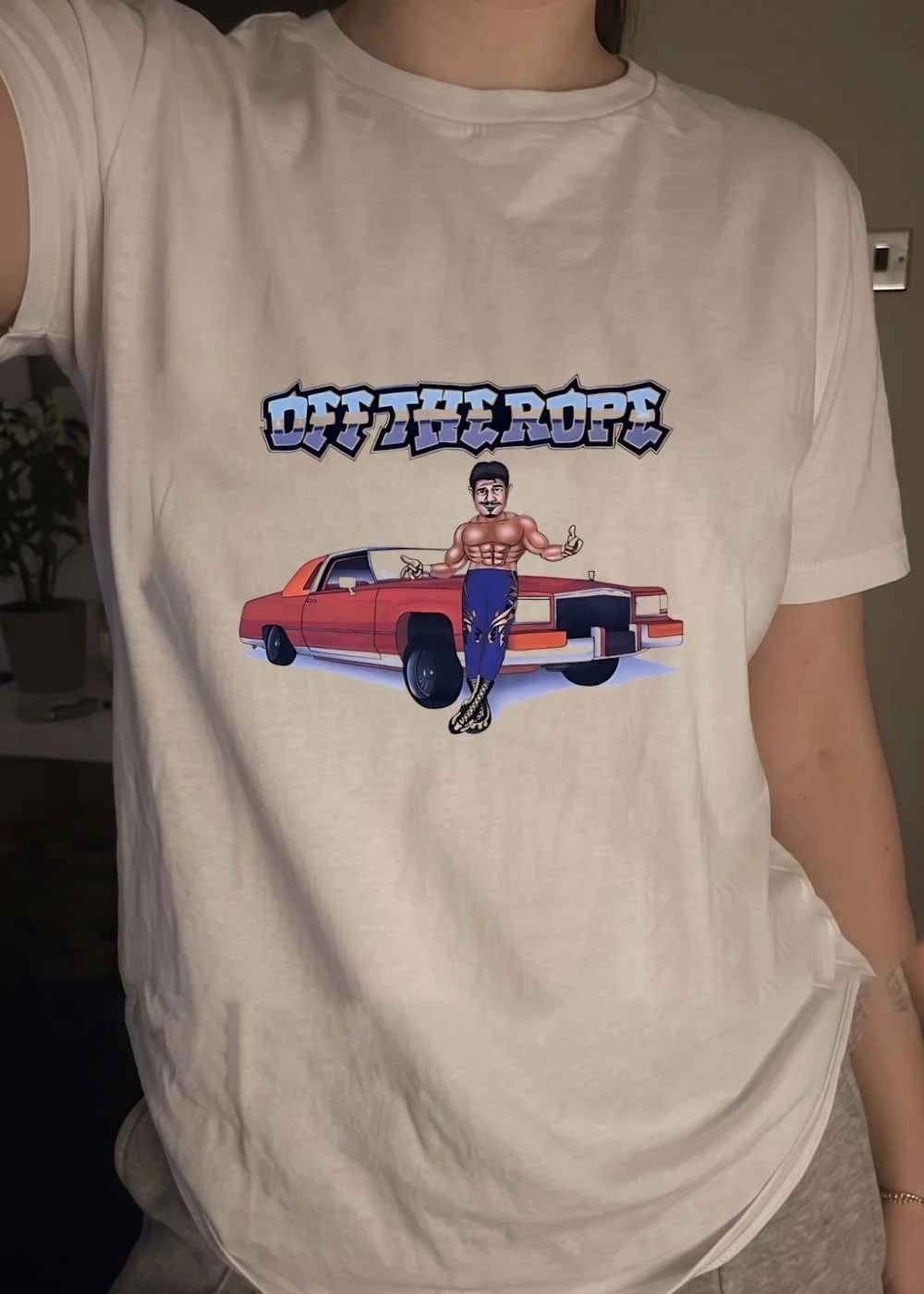 Off the Rope Wrestler Leaning on a Red Classic Car T-Shirt