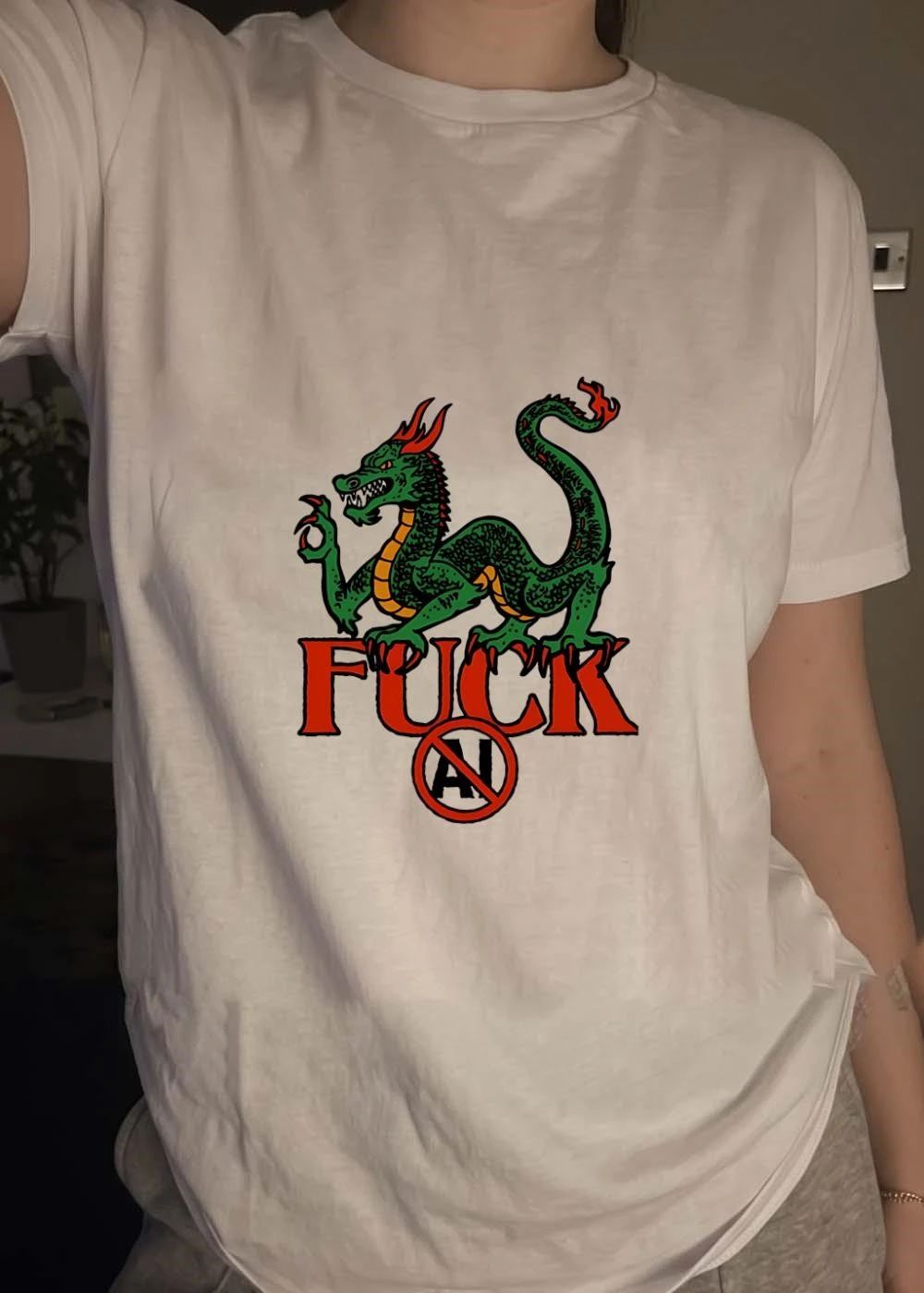 Green Dragon Fuck No AI Symbol Shirt