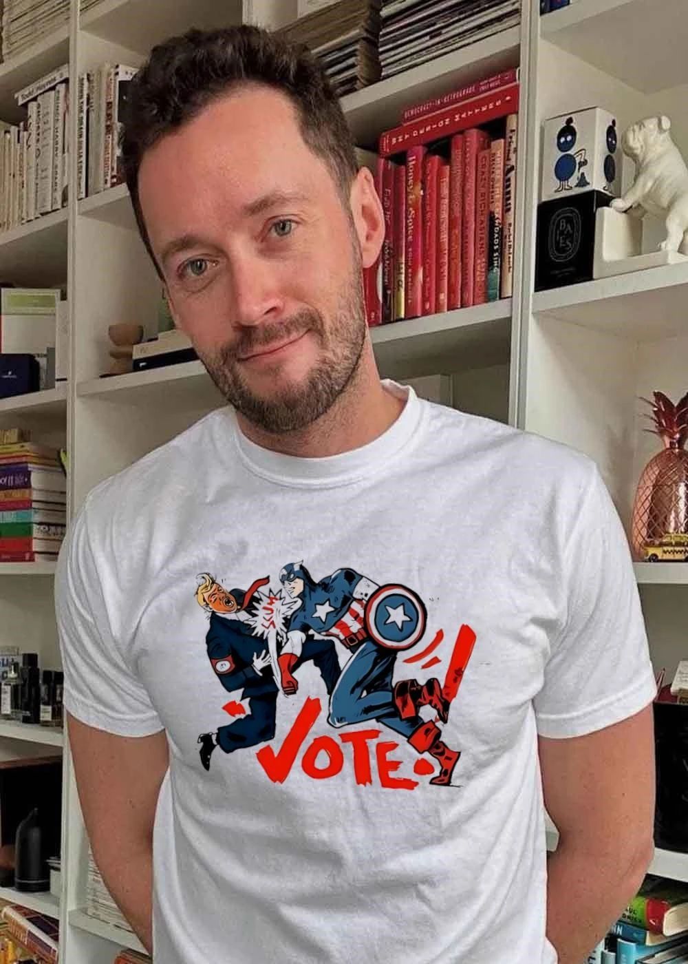 Captain America punch Donald Trump vote cartoon shirt
