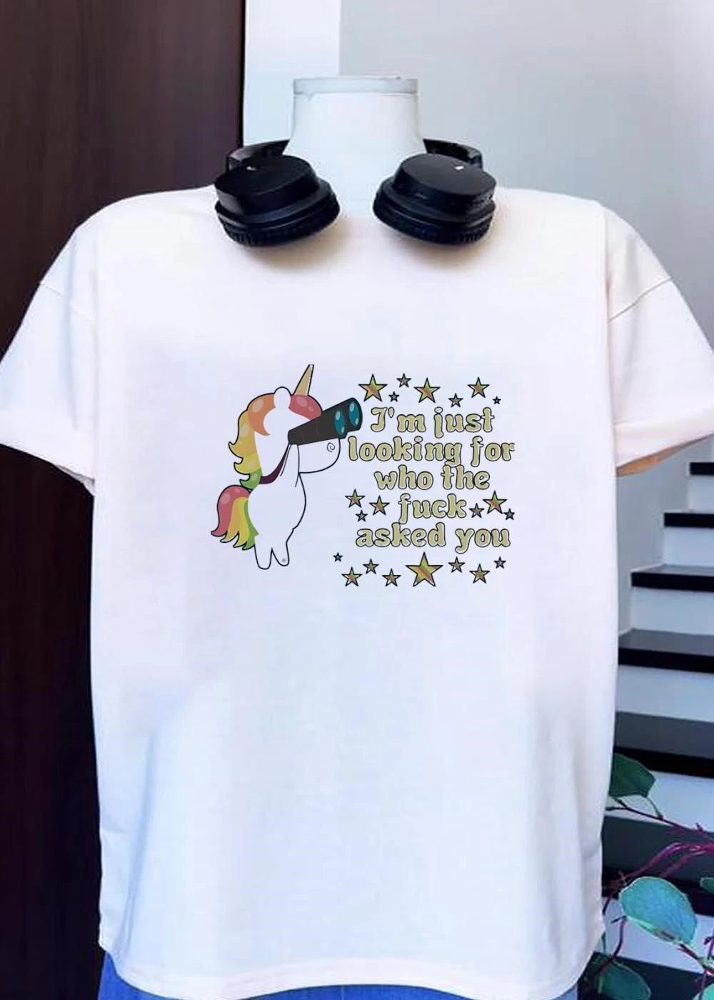 LystDoodles Unicorn Looking Im Just Looking for Who the Fuck Asked You T-Shirt