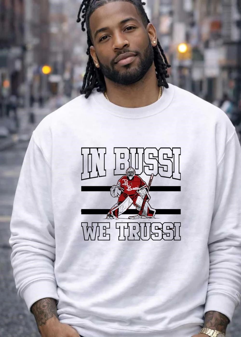 In Bussi We Trussi Hockey Goalie Print Shirt