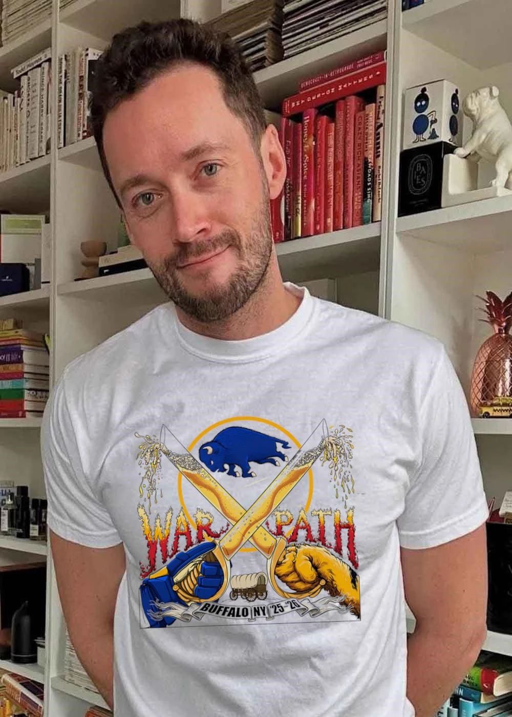 Buffalo NY 25-26 War Path Crossed Beer Sabers Sabres T-Shirt