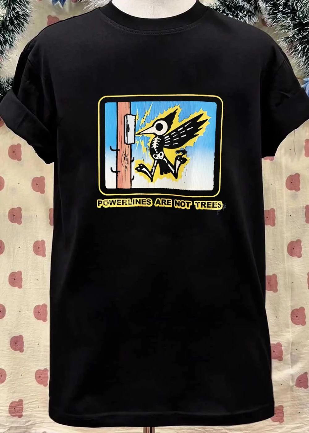Bird Skeleton Electric Shock Powerlines Are Not Trees T-Shirt