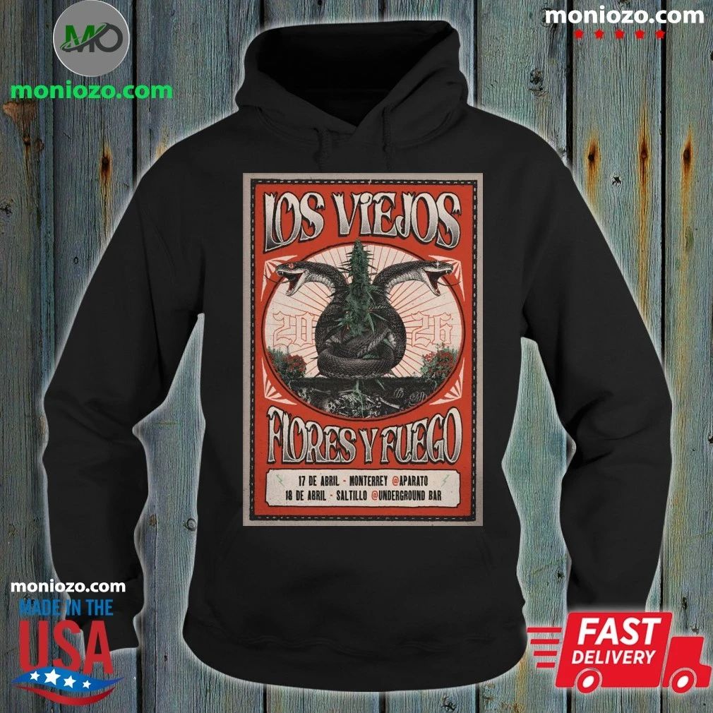 Original Los Viejos And Flores Y Fuego Mexico 2026 Tour Poster T-Shirt