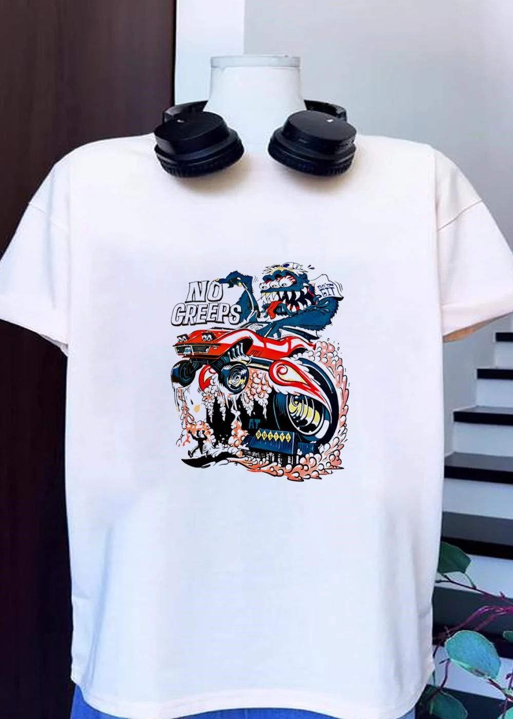 No Creeps At Bustys Orange Monster Truck Racing Car Cartoon shirt