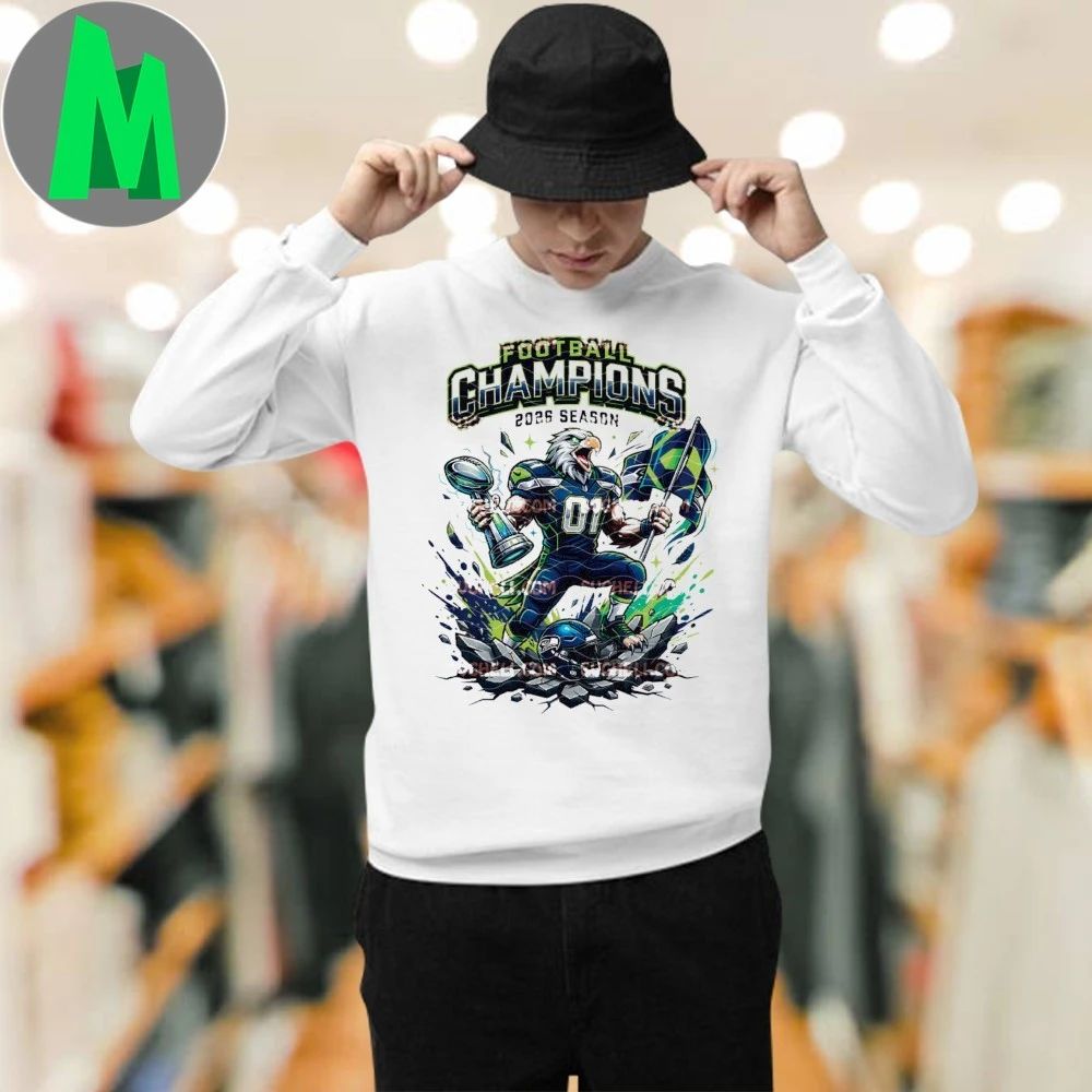 Seattle Football 2026 Champion Hawk Mascot Trophy Shirt