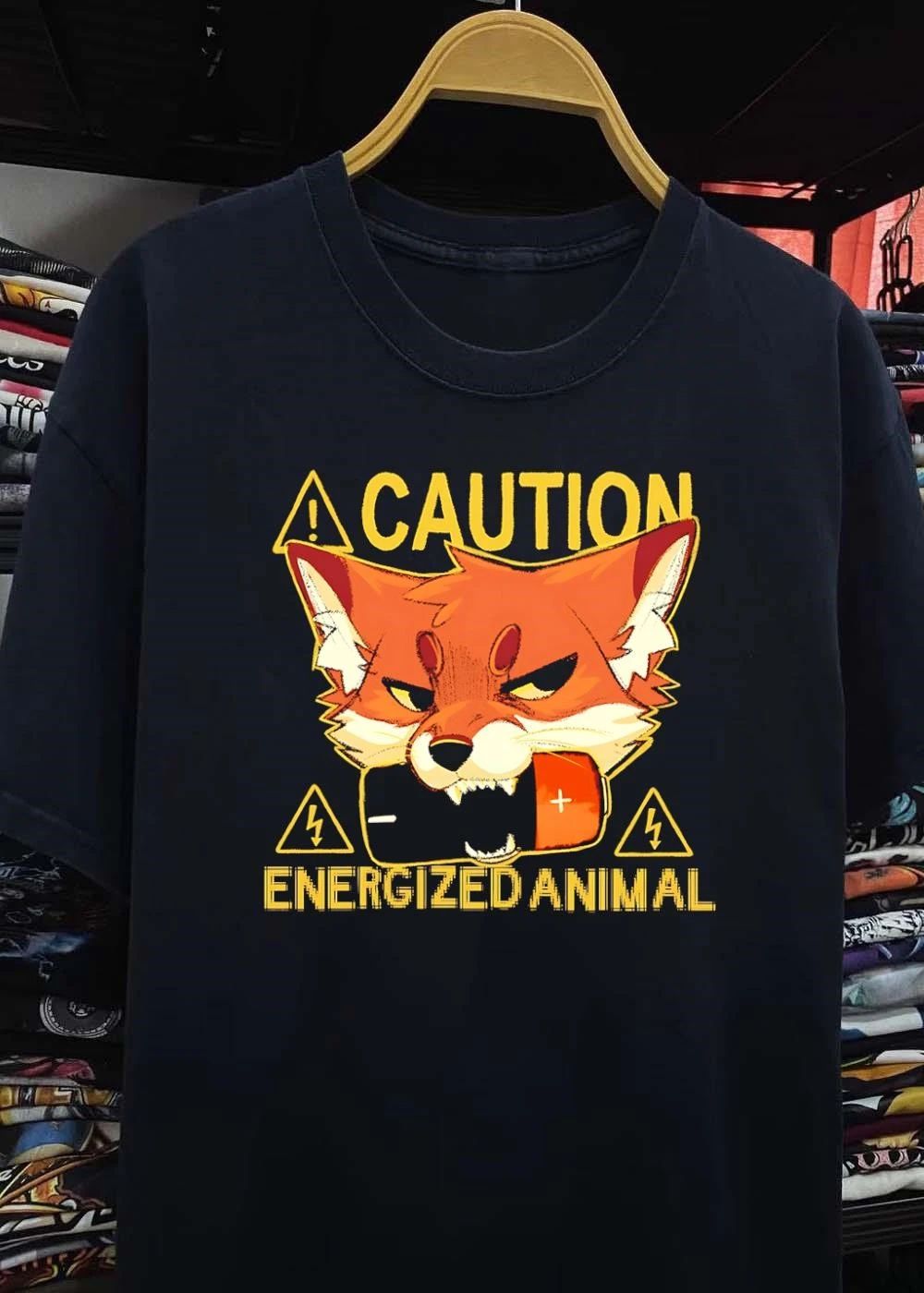 Fox holding a battery Caution Energized Animal shirt