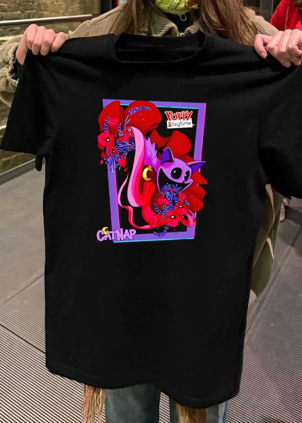 Poppy Playtime CatNap Chapter 3 Trending Smiling Purple Cat Moon Flowers Horror Game Shirt